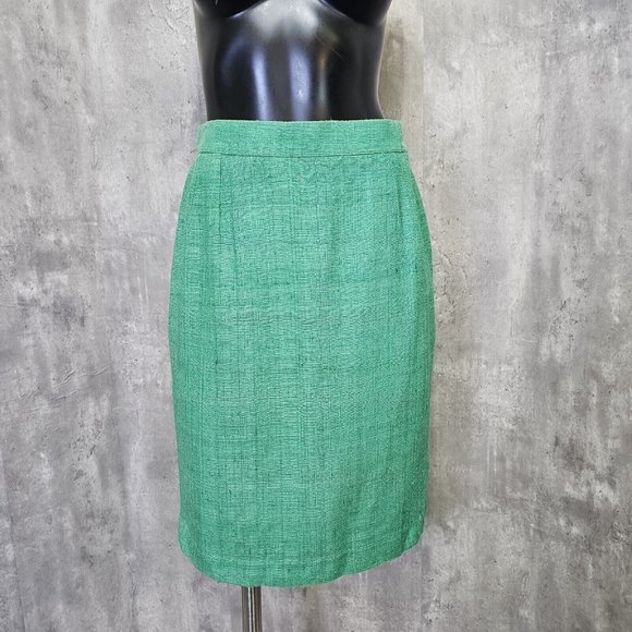 Vintage 80s Yves Saint Laurent Green Skirt Power Suit Career Casual Gold Buttons - Picture 7 of 16